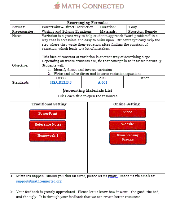 Rearranging Formulas Math Connected   Rearranging Formulas 